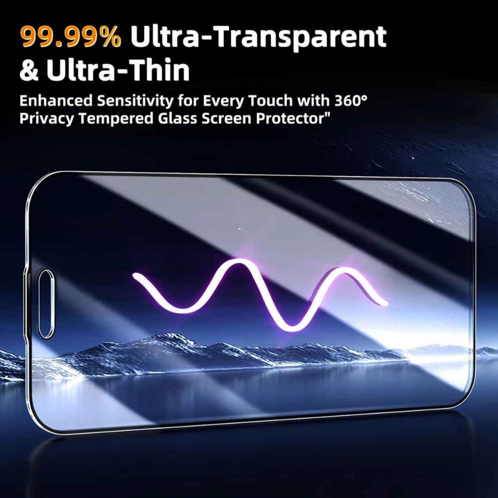 NNBILI 2Pcs 360° Privacy Tempered Glass Screen Protectors For iPhone 18 17 16 15 14 13 12 Pro Max Tempered Glass Easy to Install view 3