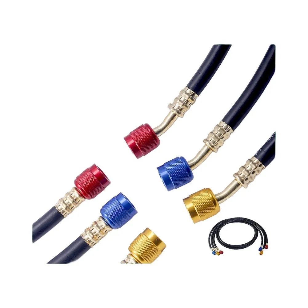For R22 R410A Charging Hose Set 1/4 For SAE 4000PSI Burst Pressure Oil Resistant Rubber Brass Fitting For HVAC AC Tool