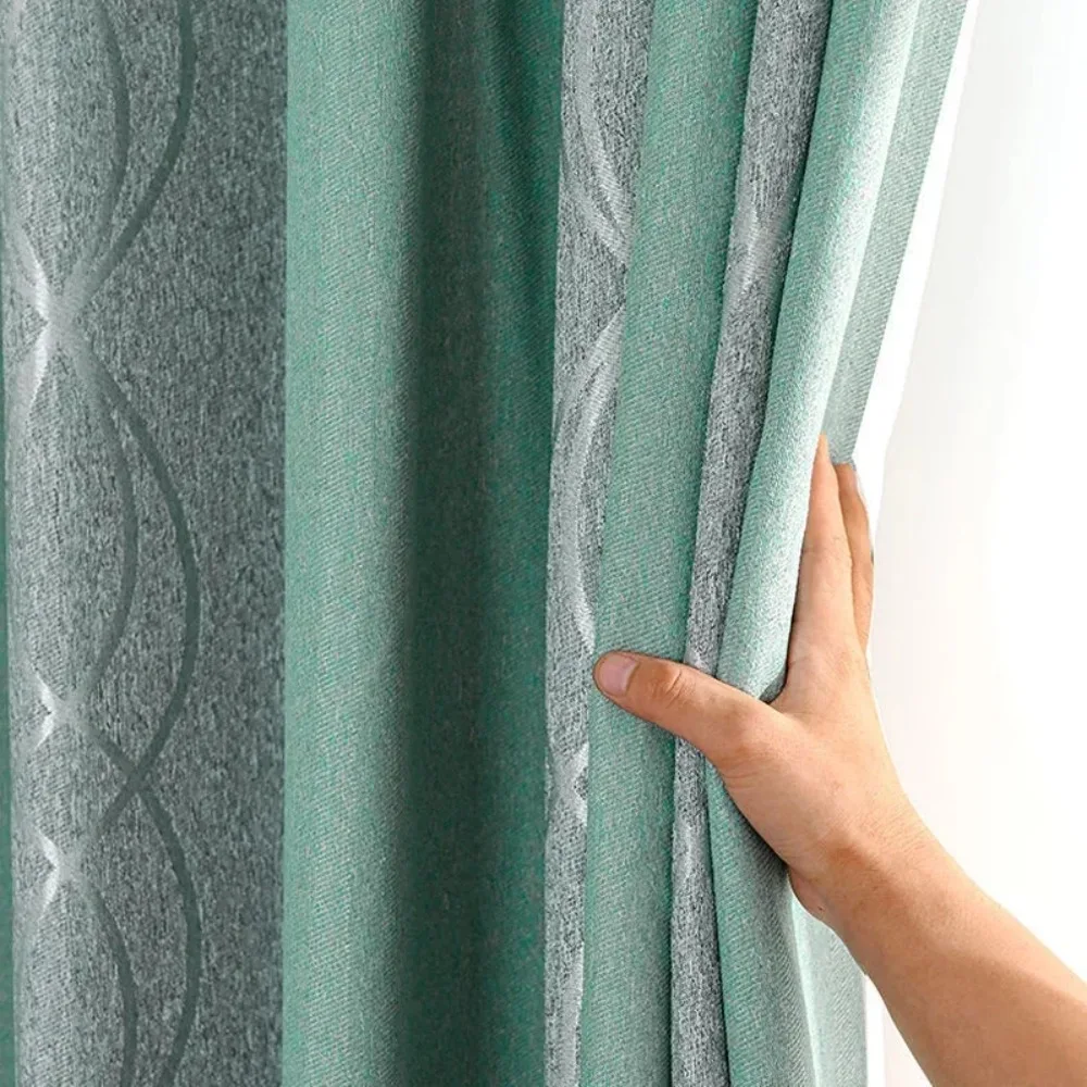 Modern Green Striped Blackout Curtain for Living Room 2 Colors Available Thickening Bedroom Curtains