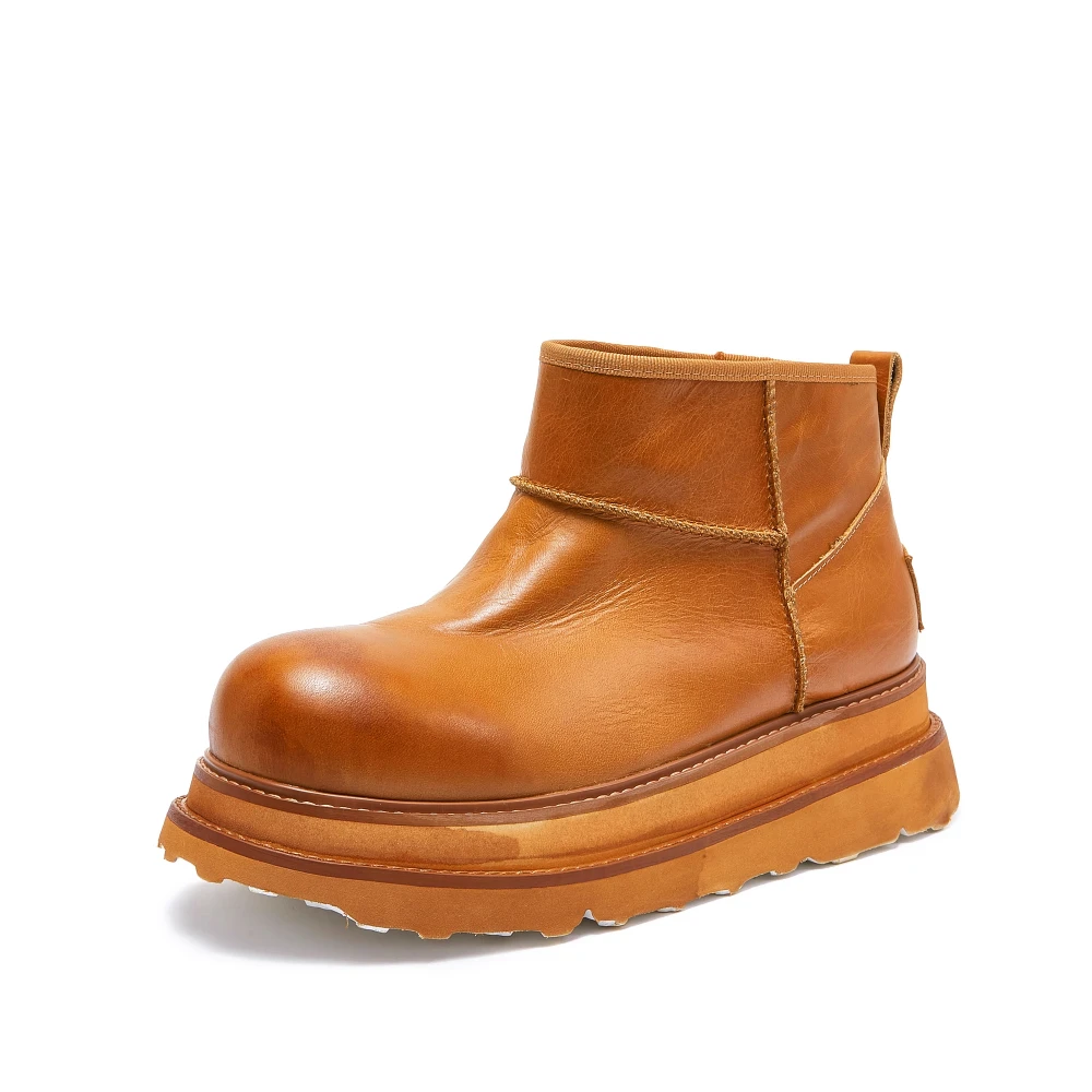 

Fashion Genuine Leather Men's Snow Boots Winter Warm Sneakers Luxury Casual Shoes Ankle Booties Lace-up Platform Non-slip