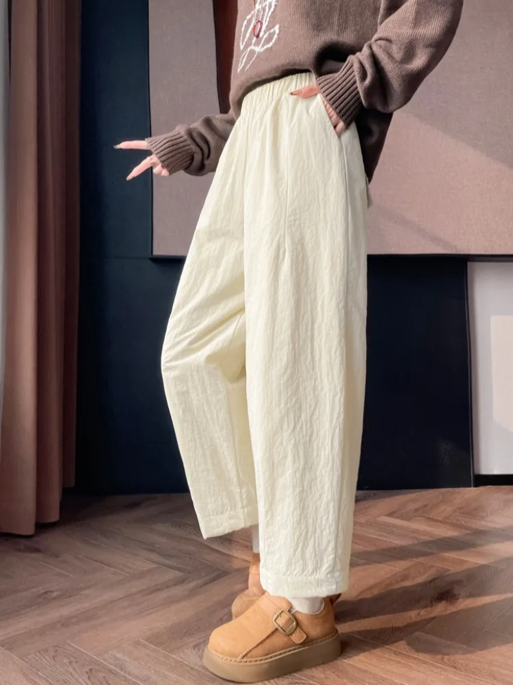 

Solid color cotton padded warm nine cropped pants women autumn and winter new elastic waistband casual harun cotton pants