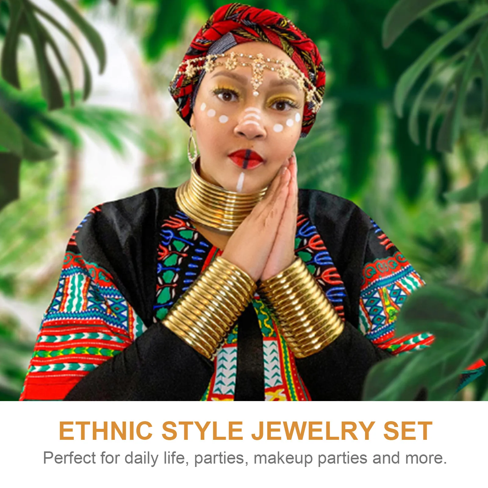 

5Pcs Metal Jewelry Set Exaggerated Earrings Necklace Bangle Party Ethnic Style Punk Women Jewelry Necklace Sets