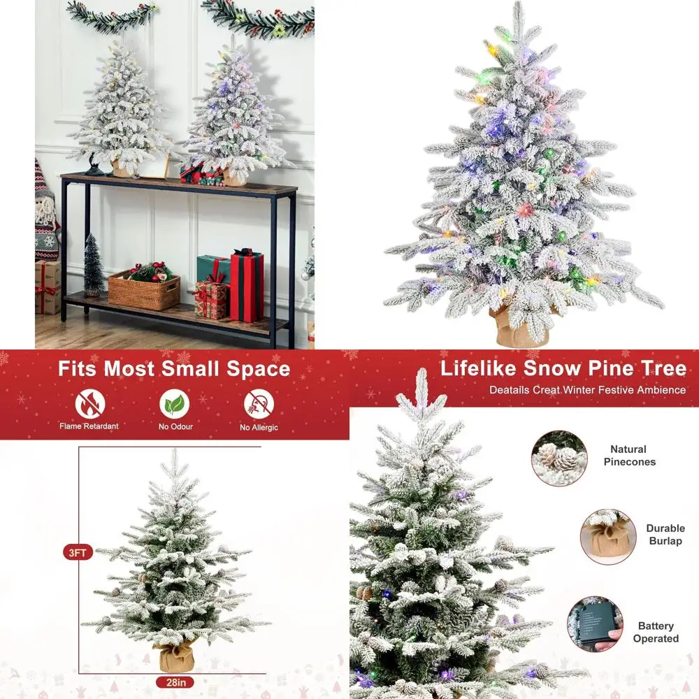 

3-Foot Frosted Artificial Christmas Tree with LED Lights and Snowy Effect