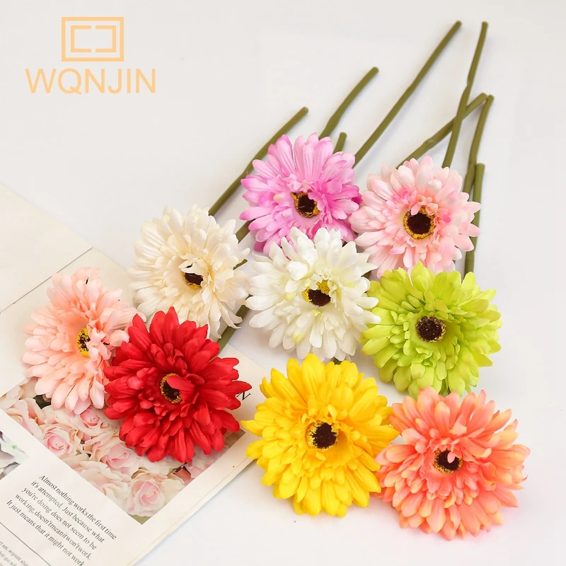 5 Stück, Gerbera künstliche Blume Zweig nach Hause Hochzeit Dekor Chrysantheme Gänseblümchen Blumenstrauß Blumen arrangement Zubehör – Detail 5