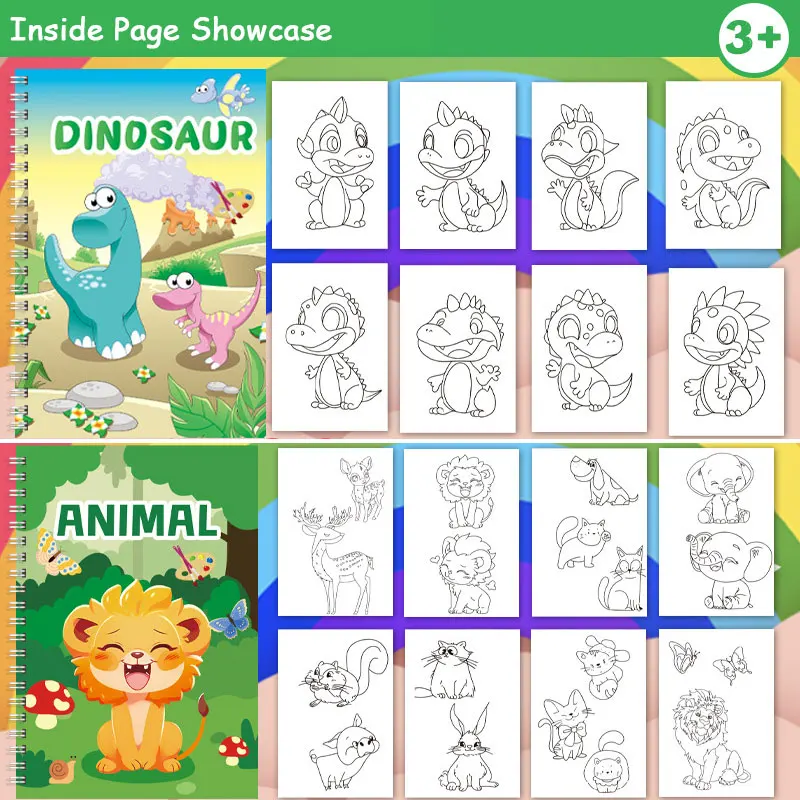 Livre de coloriage aquarelle Montessori pour enfants, avec planche à peinture et pinceaux intégrés, cadeau d'art éducatif et créatif pour enfants