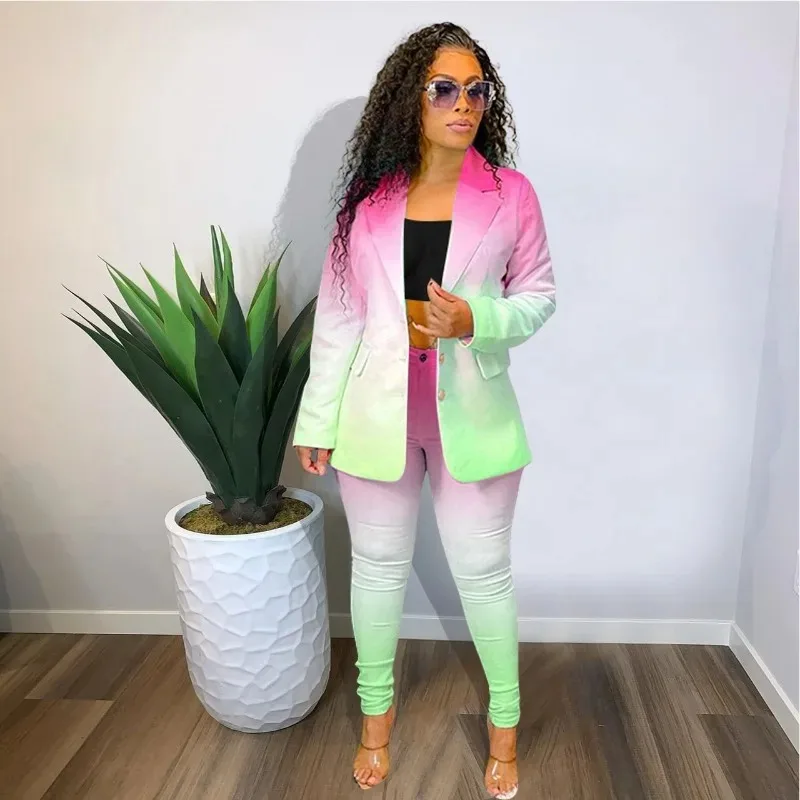 Blazer con spacco a contrasto sfumato da donna 2023 New Fashion Casual Office Tie Dye Slim Fit donna donna Blazer e giacche abbigliamento