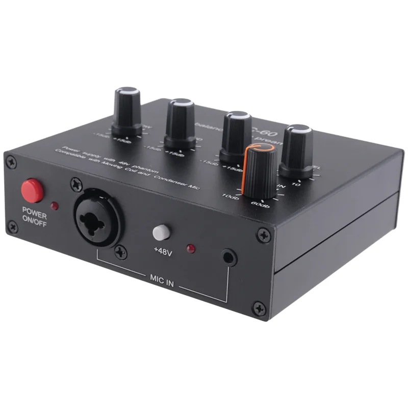 

BTLIFE-2X MIC-60 3-Band Equalizer Balanced Mic Preamp Microphone Preamplifier With DC Cable And 3.5Mm Cable