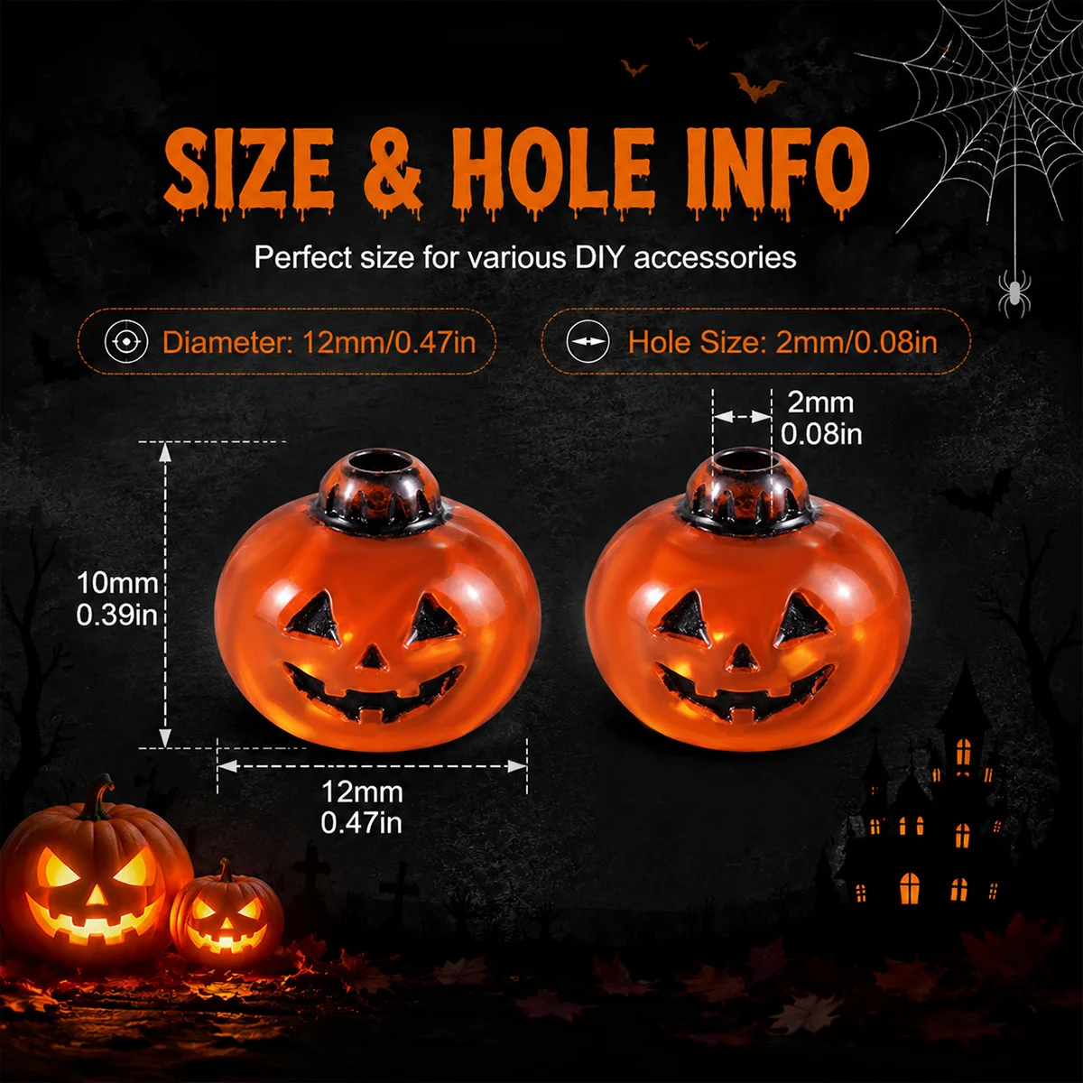 10*12mm 20pcs Acrylic Haunted Face Halloween Pumpkin Beads  Spacer Loose Beads For Jewelry Making DIY Bracelets Necklace Accesso