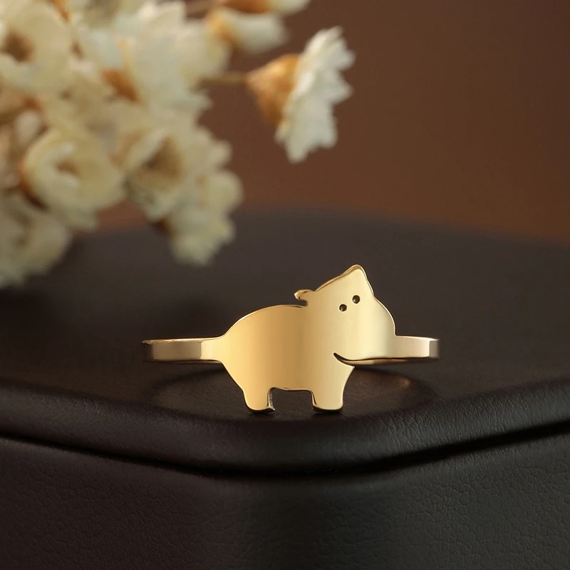 Kinitial Lovely Animal Hippo Ring Girls Stainless Steel Jewelry Open Finger Rings Children Women Gift