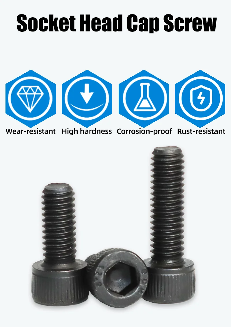 Sechskantschraube, Innensechskantschraube, M2, M3, M4, M5, M6, 12,9 Kohlenstoffstahl, Innensechskantschraube, Din912, mechanische Möbel, schwarze Schraube – Detail 1