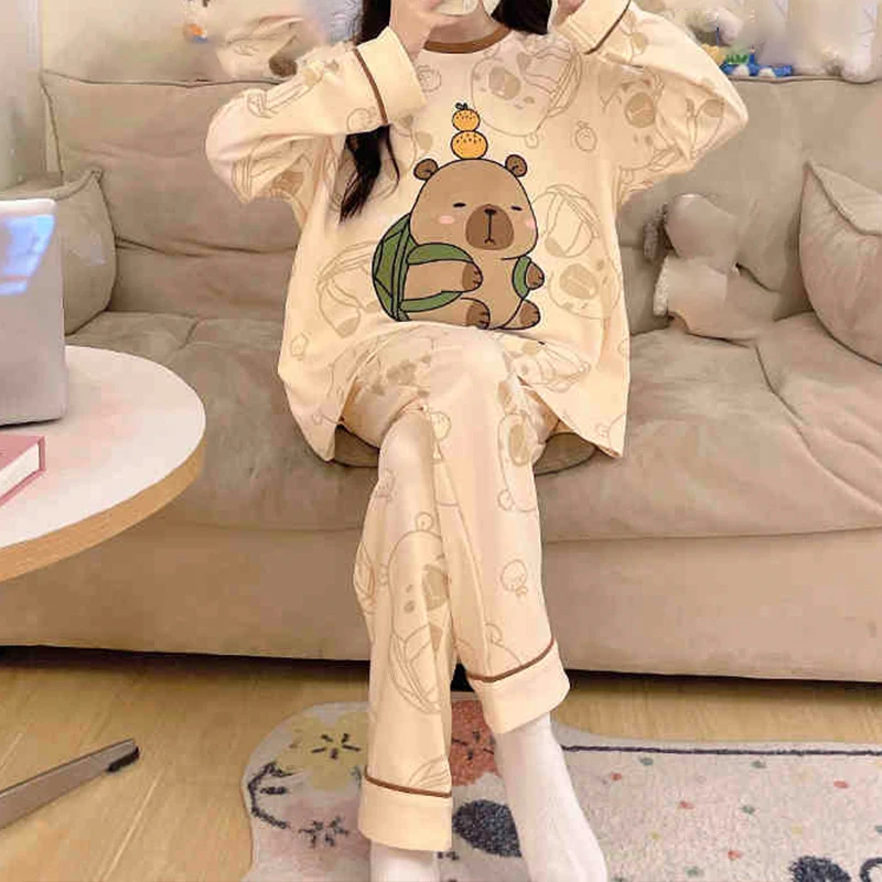 Cute Printed Sleepwear Women's Pajamas With Pants 2Pcs/Set Spring And Autumn Pajama Homewear Suit Thin Section Of Young Girls 4