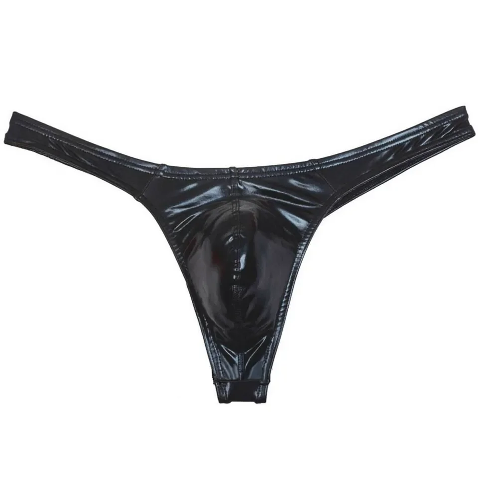 

Shiny Solid Briefs Underpants Underwear T-back Thong Bikini Leather Low Waist M-XL Men Pants Sexy Comfort Hot