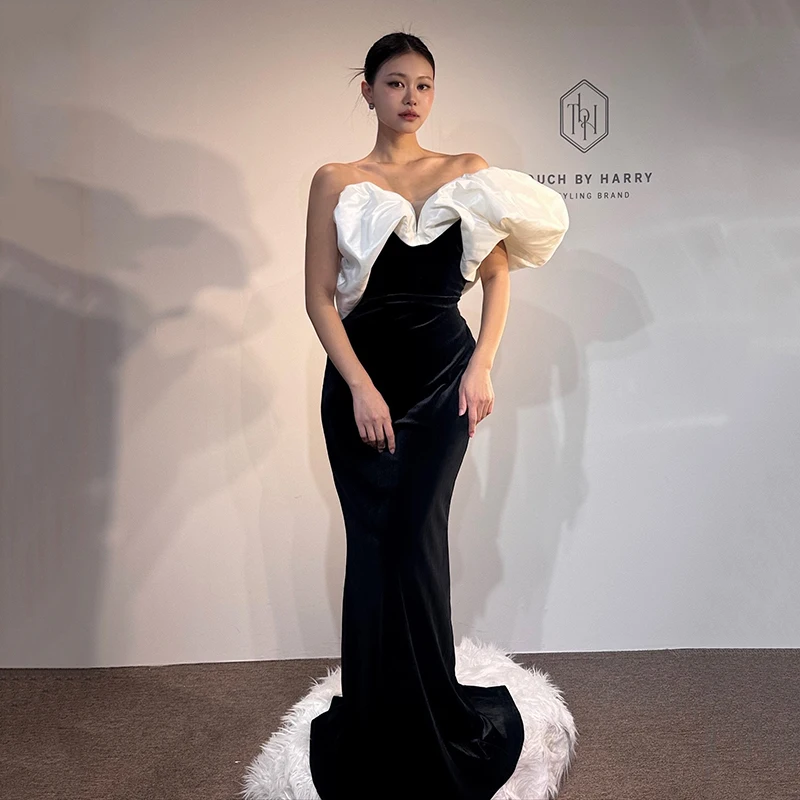 

Thinyfull Black Mermaid Prom Evening Dresses Saudi Arabia One Shoulder Velvet Party Dress Sexy Cocktail Prom Gowns Customized