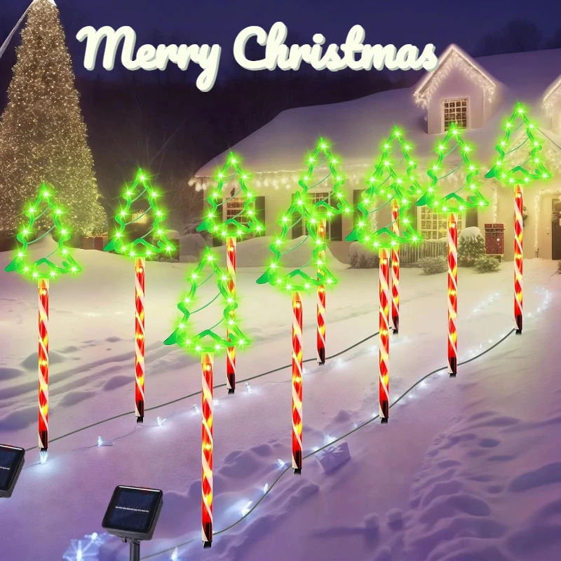 Solar Christmas Tree Lights 5PC/Set Outdoor Waterproof 8 Modes Candy Floor Light String for Garden Courtyard Decor
