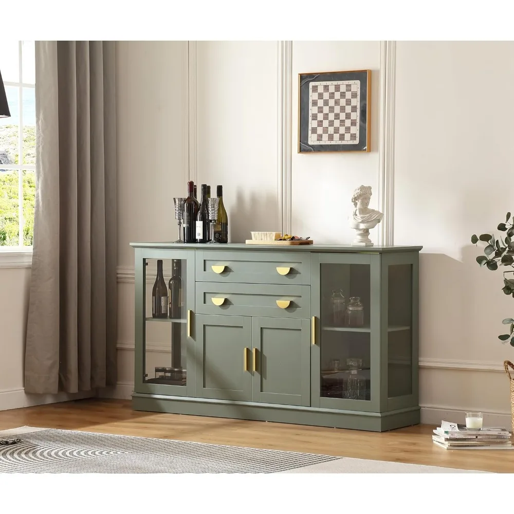 58.27'' buffet cabinet with 2 drawers and adjustable shelves,large glass door coffee bar cabinet,modern farmhouse sideboard cred