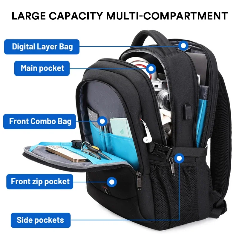 Men\'s 17.3\'\'Laptop Backpack Large Capacity Travel Backpack Mochila Multifuncion Business Backpack Oxford Wear-resistant Backpack