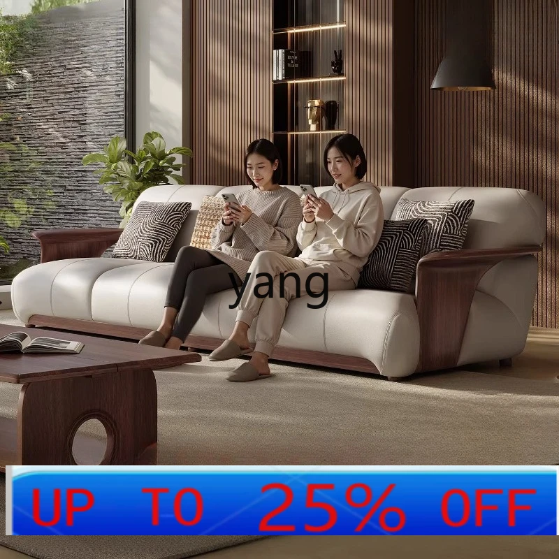 

LTT solid wood sofa living room combination size straight row light luxury modern simple leather sofa