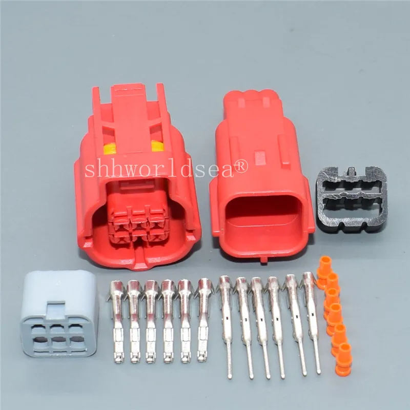 1Sets Red 6 Pin Male Female Car OBD Diagnostic Plug Auto Universal Socket Automotive Connector MWTPB-06-1A-R protection cover