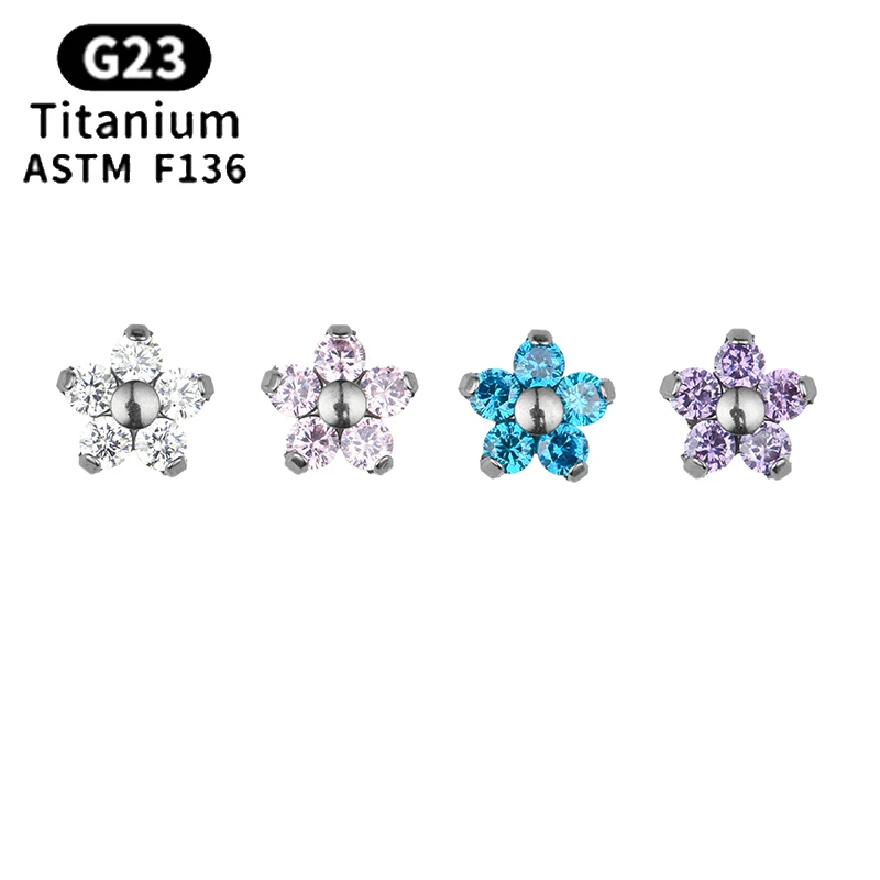 ASTM F136 Orelha de Titânio CZ Five-pointed Star Lip Nail Cartilage Brincos Body Piercing Jóias Lindas Jóias de Presente