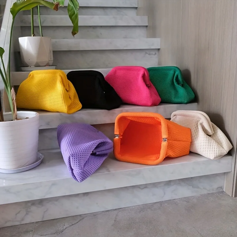 Polyester Summer Beach Clutch Bag Soft Breathable Hollow Out Pouch Large Capacity Elastic Dumpling Clutch for Women Spring