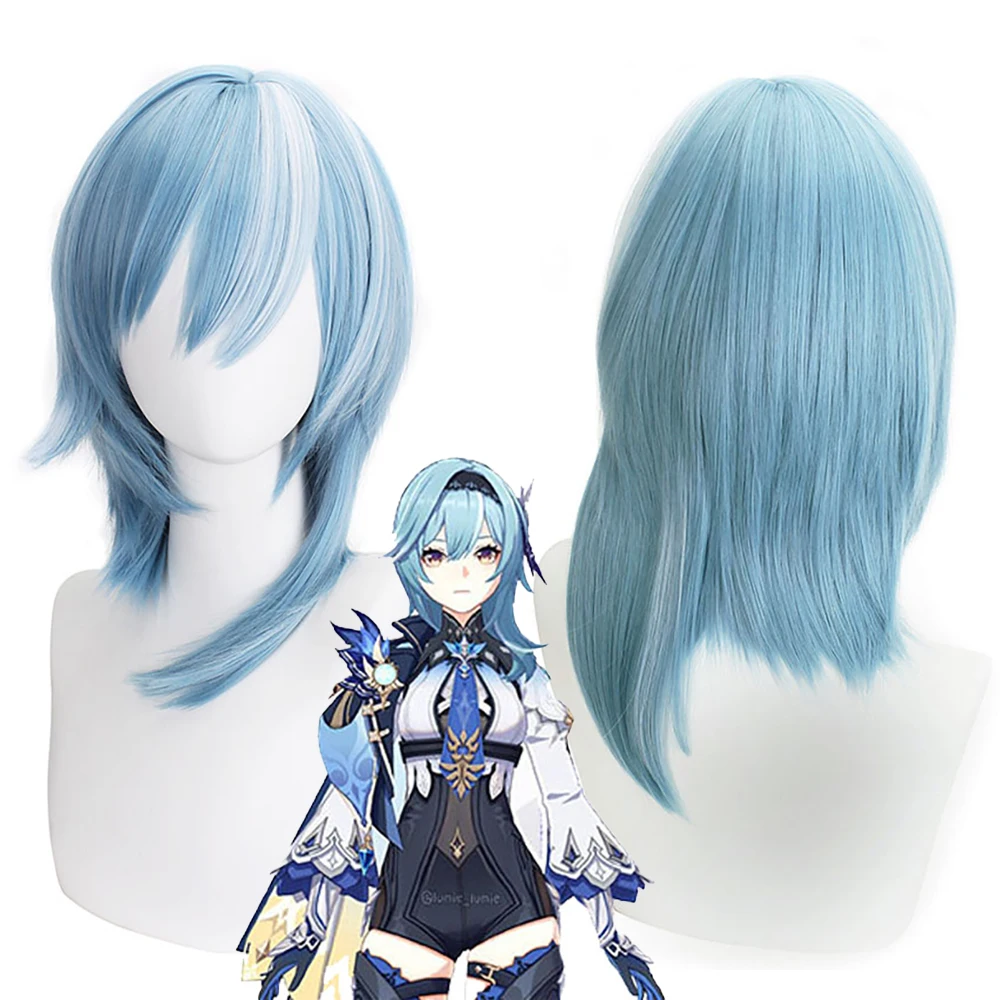

Halloween Cosplay Wig Eula Anime Wig Light Blue White Highlight Unisex Heat Resistant Synthetic Wig for Party Costume Event