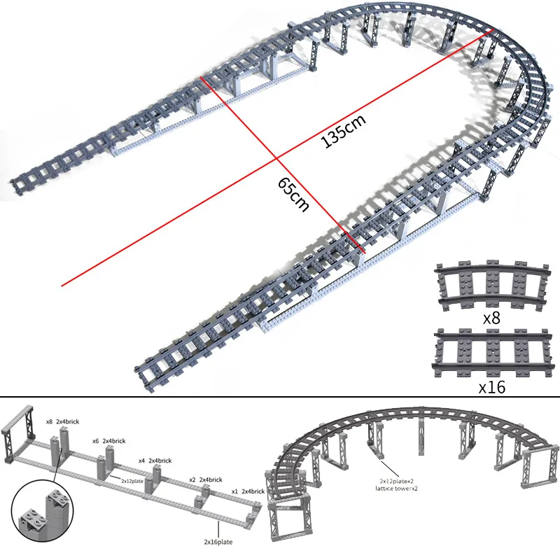 MOC City Trains Bridge Flexible Switch Railway Tracks Rails Electric Crossing Forked Straight Curved Building Block Bricks Toys