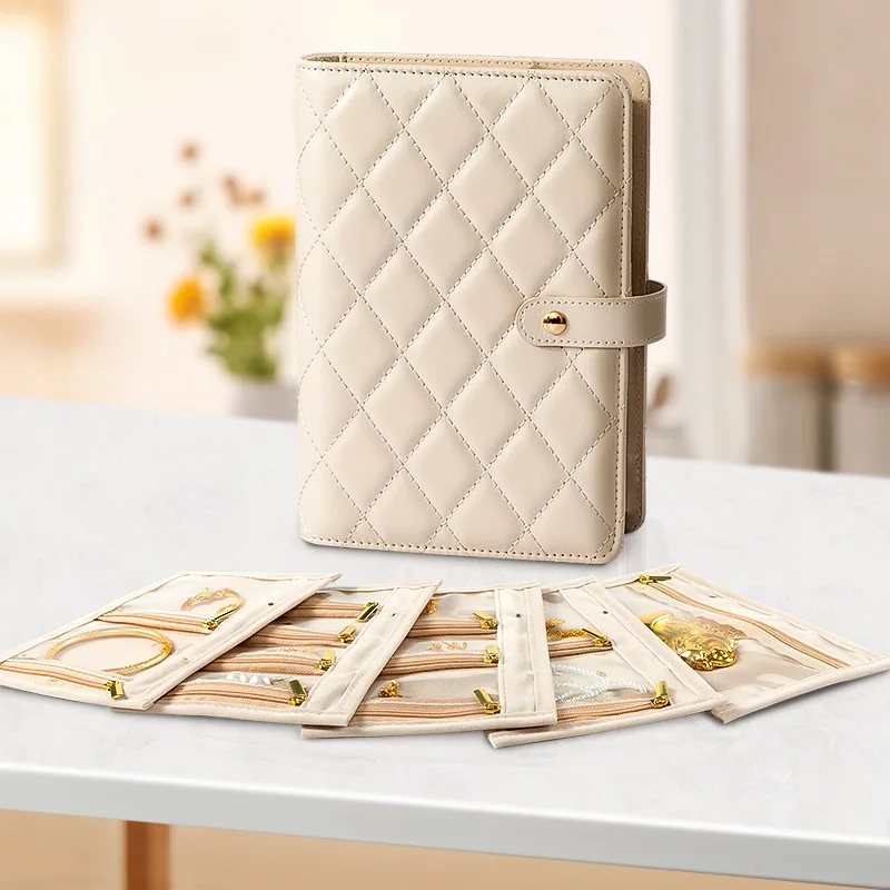

High Quality Transparent Jewelry Storage Book Velvet with Zipper Necklace Binder Storage Book Luxury PU Leather Clear Pockets