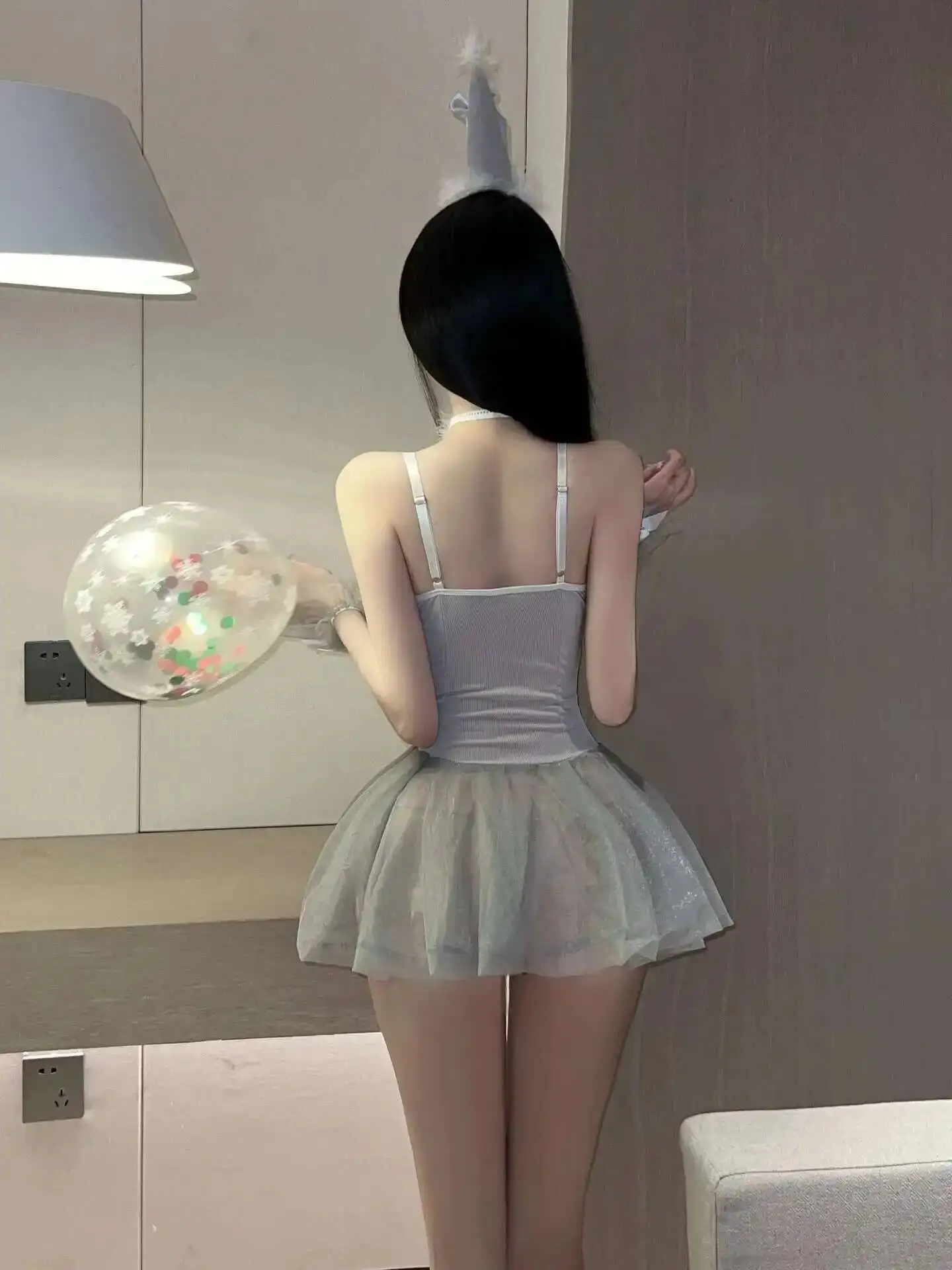 Mode Sexy Koreaanse Vrouwen Tank Mini Jurk 2025 Nieuwe Tops Jurken Mesh Kant Sheer Sexy Grijs Paar Jurk Elegante Nieuwe tops ERB8