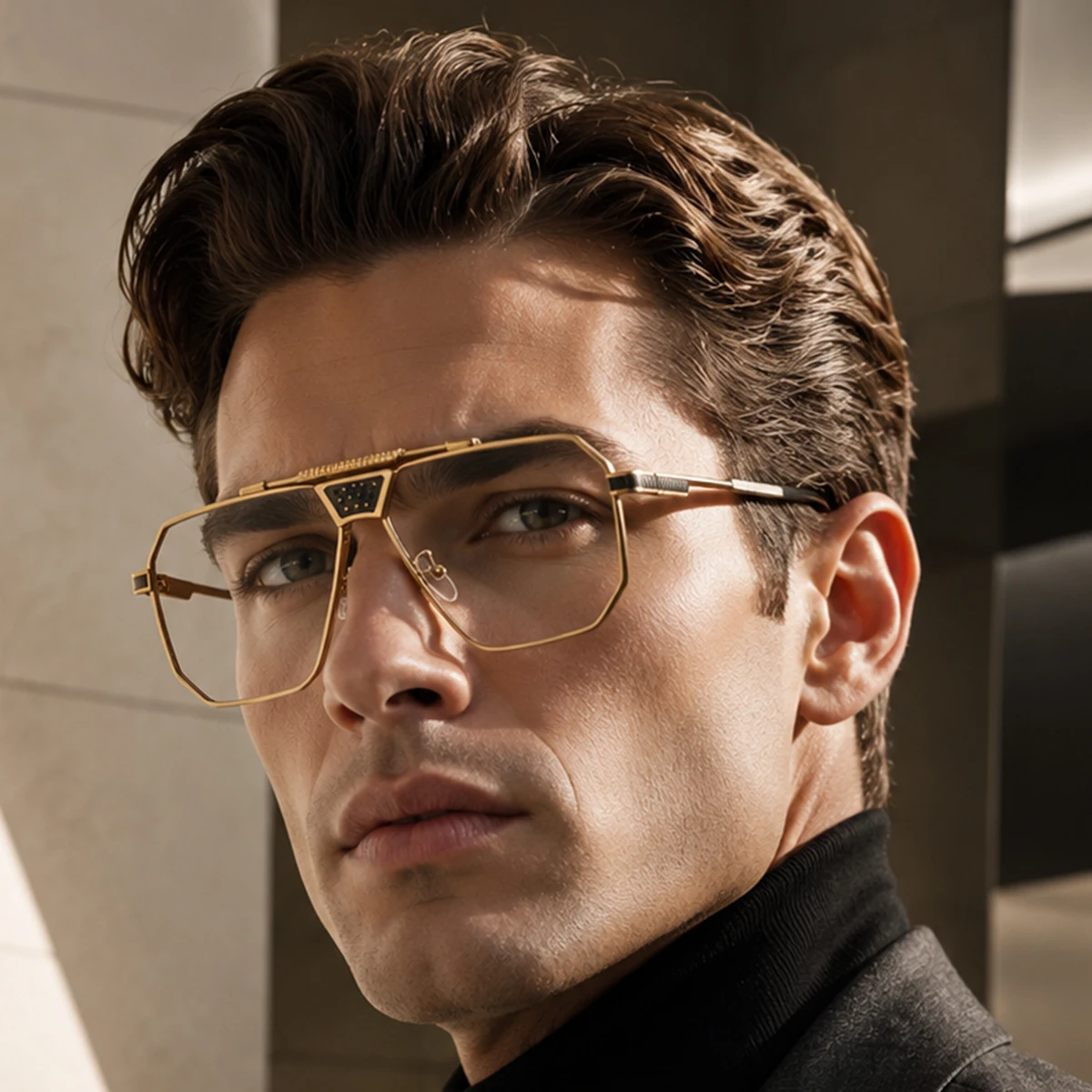 1 Pair of Men's Double-Bridge Polygonal Metal Frame Non-Prescription Glasses, Stylish and Eye-Catching Retro Trendy Men's Glasses, Suitable for Trendy Parties, Business Trips, and Wearing in Public
