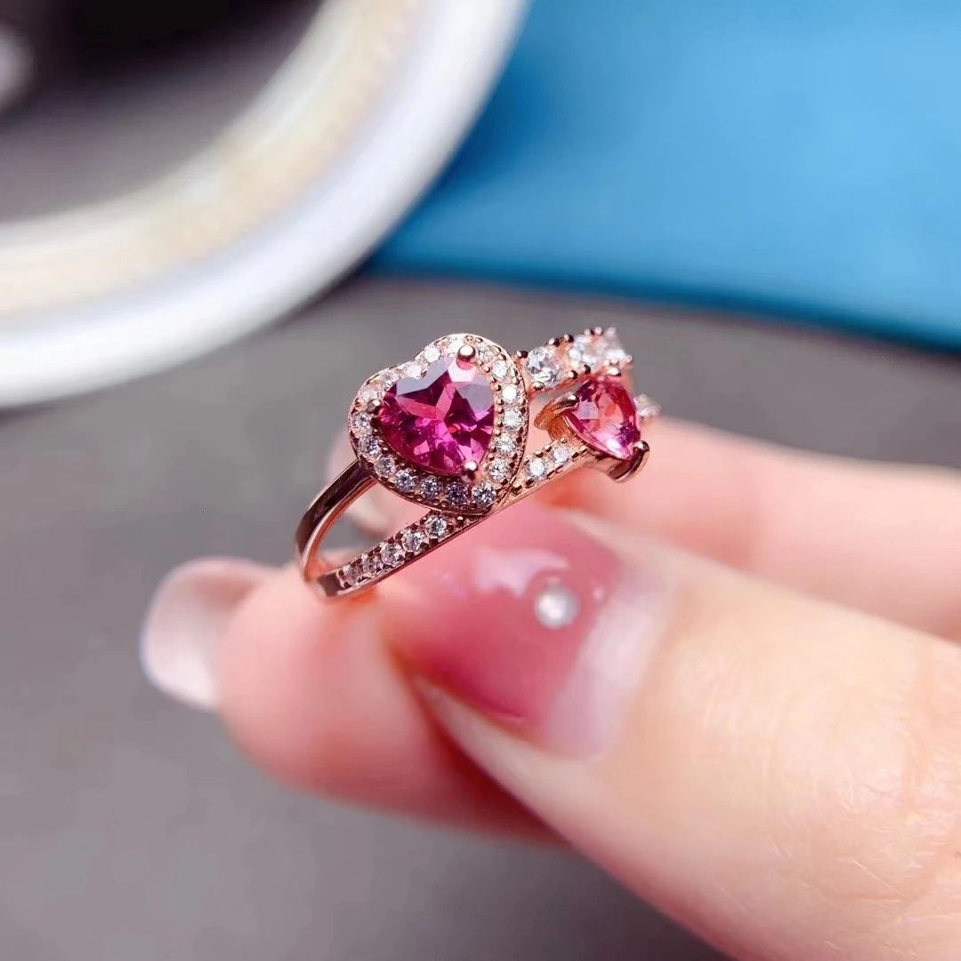 Fashion Hear Garnet Ring for Daily Wear 100% Natural Garnet Silver Ring January Birthstone 925 Silver Garnet Jewelry