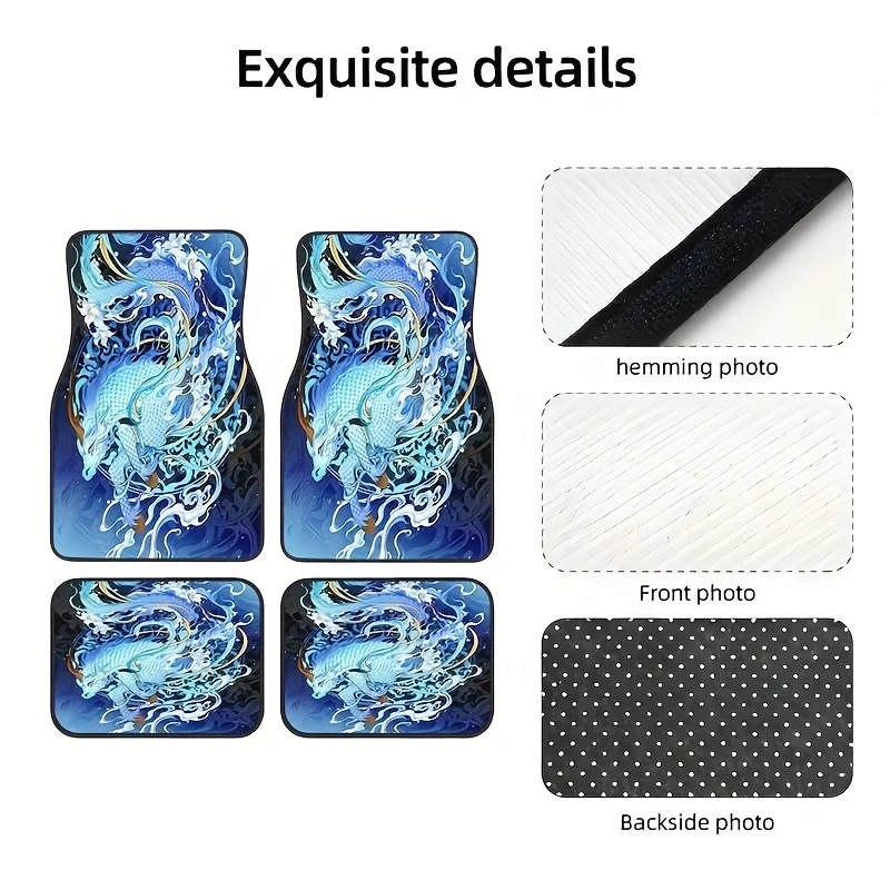 4pcs Cool Mythical Fantasy Creature Dragon Style Pattern Car Rubber Mat | Universal Fit, Suitable For Front And Rear Use In Vehi