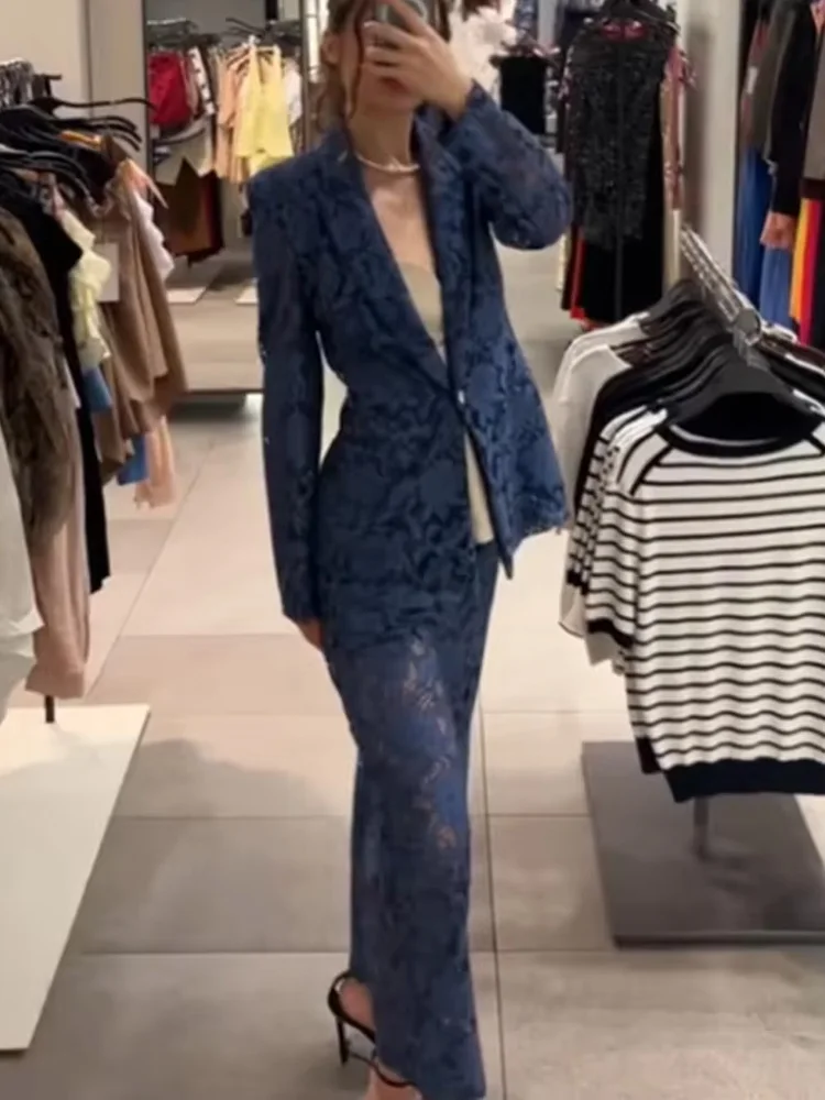 HH, chaqueta de traje de encaje con un botón y bolsillo con solapa de manga larga a la moda para mujer + pantalones cortos ajustados de cintura alta con cremallera, conjunto de 2 piezas