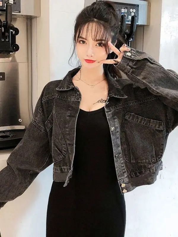 Cappotto ort versatile casual da donna in denim patchwork retrò Jaet Primavera Autunno ular Jaet coordinato da donna di piccole dimensioni