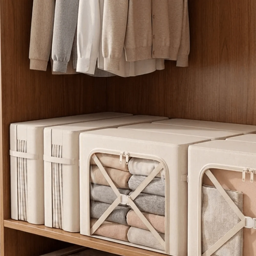 Oxford Fabric Narrow Steel Frame Storage Bins Large Capacity Visible Window Clothes Storage Box Folding Stackable