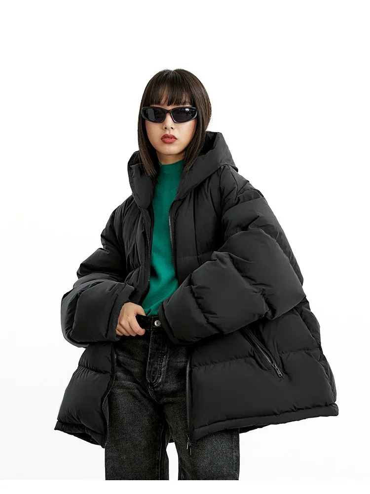 So Hot That You'Ll Sweat~ Duck down Oversized down Jacket, Unisex, 2026 Winter New Style, Loose Black Hooded Coat