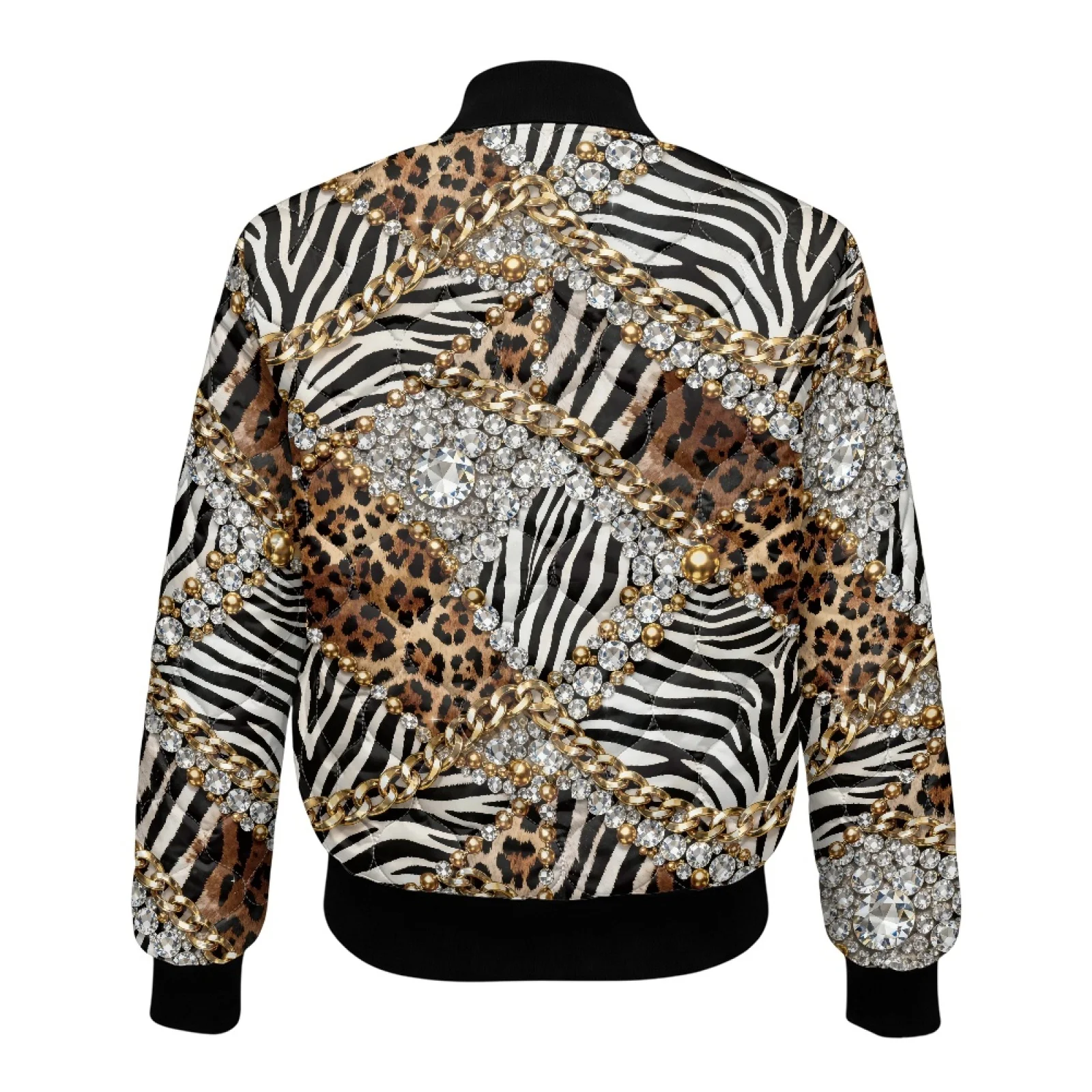 PENSTROLL Animal Print Gem Ladies Warm Light Padded Zipper Outer Jacket Windproof Quilted Jackets for Vacation