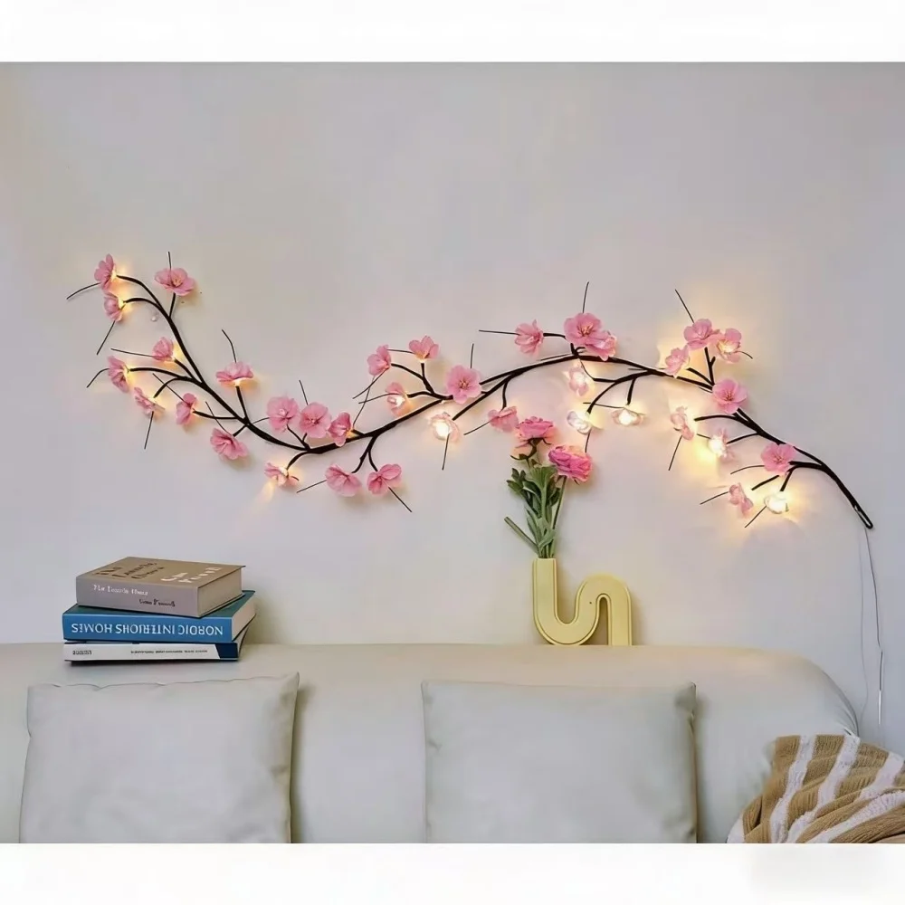 Pink Cherry Blossom LED Branch Lights 36 LED 8 Modes USB Ideal for Spring Home & Wedding Wall Decor