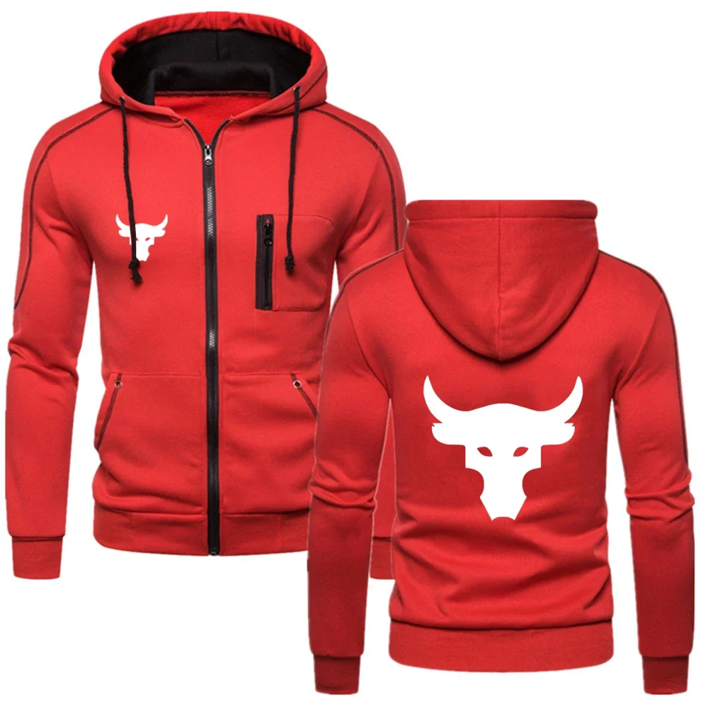 

Dwayne Johnson Brahma Bull Tattoo Logo Print Spring Autumn Men's Hooded Long Sleeve Casual Hoodies Sports Fashion Zipper Jackets