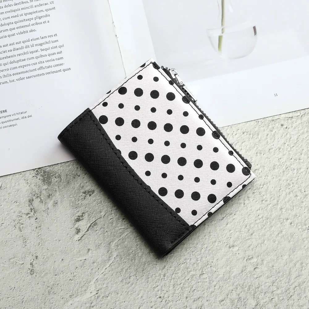 Zipper Closure Polka Dot Pattern Wallets Multi Slot Bifold Design Short Card Holder Minimalist Compact Small Coin Purse Travel