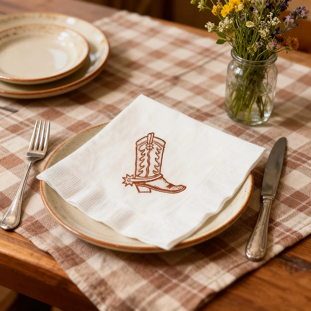 

20Pcs Cowboy Boot Beverage Napkins Cowboy or Cowgirl Birthday Party Supplies Birthday Luncheon Dinner Party Table Decor Gift
