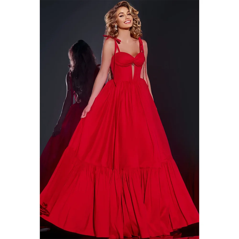 Customized Red Spaghetti Straps Women Evening Dresses Sweetheart Girls Birthday Party Long Formal Prom Gowns for Homecoming