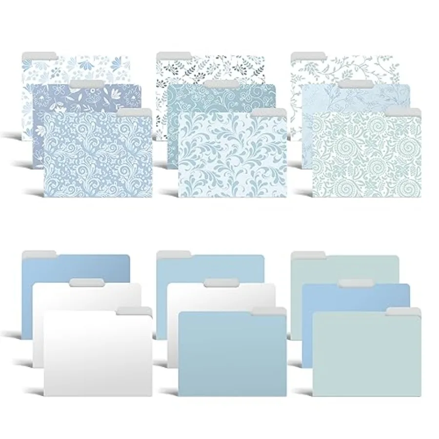 

Decorative File Folders, 18 Pack, 9 Floral and Paisley Designs + 9 Matching Solid Colors, Heavyweight, Letter Size 9.5" x 11.5"