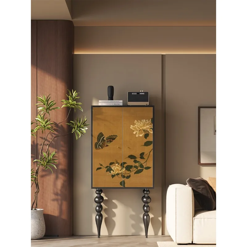 

Butterfly flower pure solid wood high-footed bucket cabinet, living room side cabinet small apartment bedroom locker
