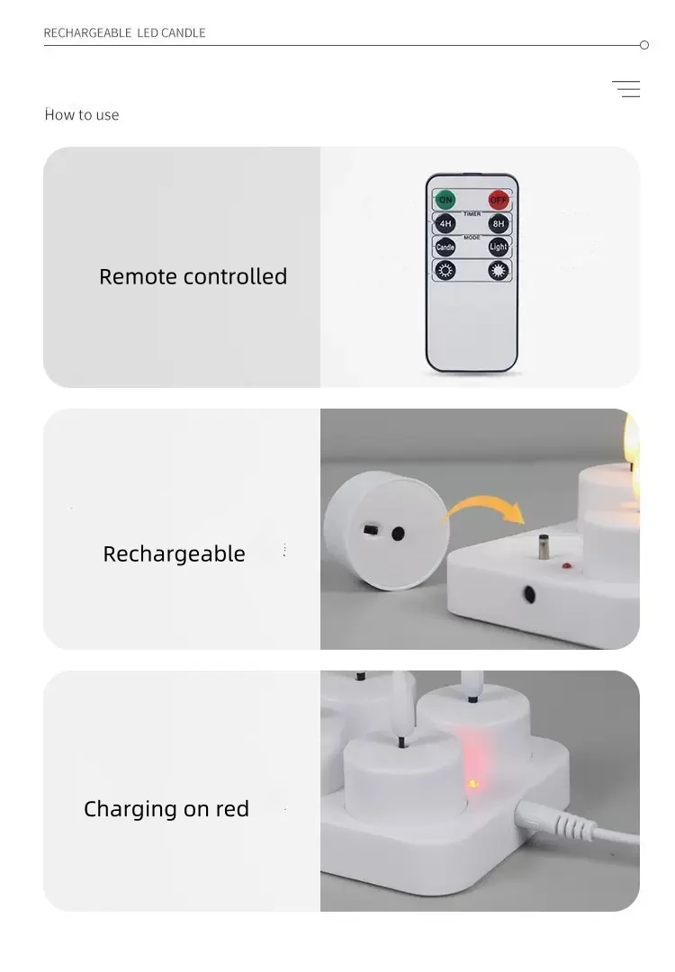 Set of 12 Rechargeable Flickering Remote controlled Tea Light Led Candle Electric waxless Wedding Home Bar Church table Decorati