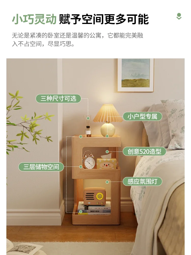 Wooden House Kee Solid Wood Bedside Table Creative Bedside Cabinet with Light Log Wind Storage Locker Bedroom