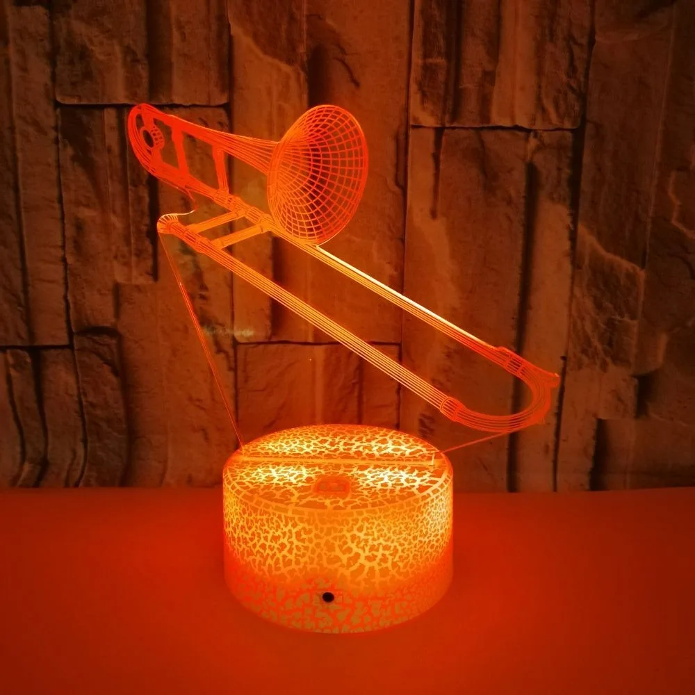 Trombone Noturno 3D Night Light, Illusion Lamp for Kids, Bedroom, Changing Color, Nightlight, Toddler Gift, Natal, Ano Novo, 2025