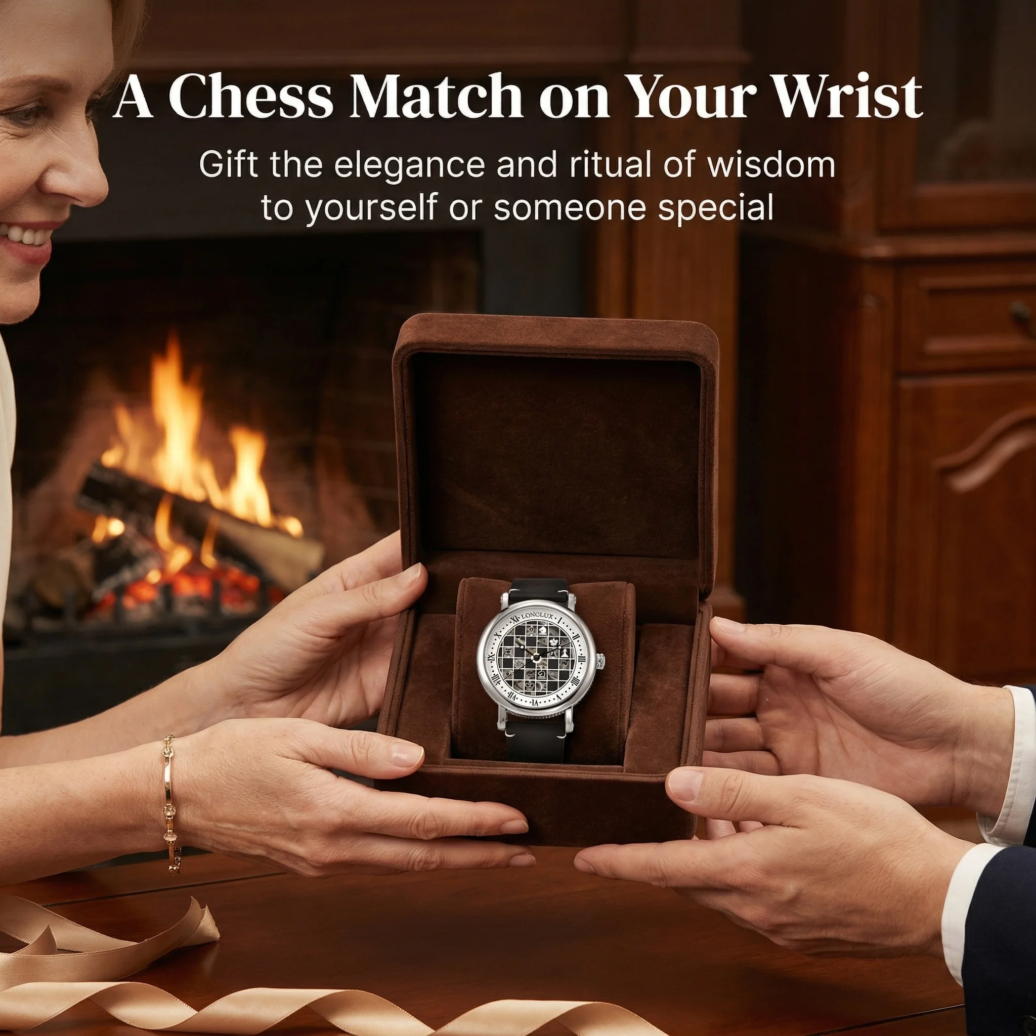 Men Automatic Watch Chess Checkerboard Mechanical Watches Waterproof Vintage Business Luminous Skeleton Leather Gift for You