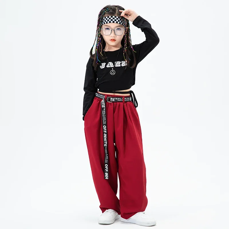 Kids Hip Hop Clothing Black Crop Tank Sweatshirt Tops Casual Baggy Pants For Girls Teenage Dance Costume Suit Clothes Outfits