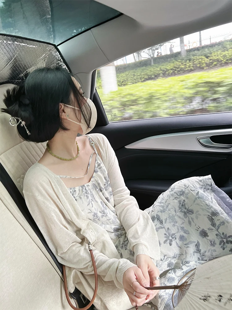 

Новинка: Женский модный вязаный кардиган Sweet Rose с длинными рукавами, легкий, свободный, для кондиционированных помещений, солнцезащитный, летний