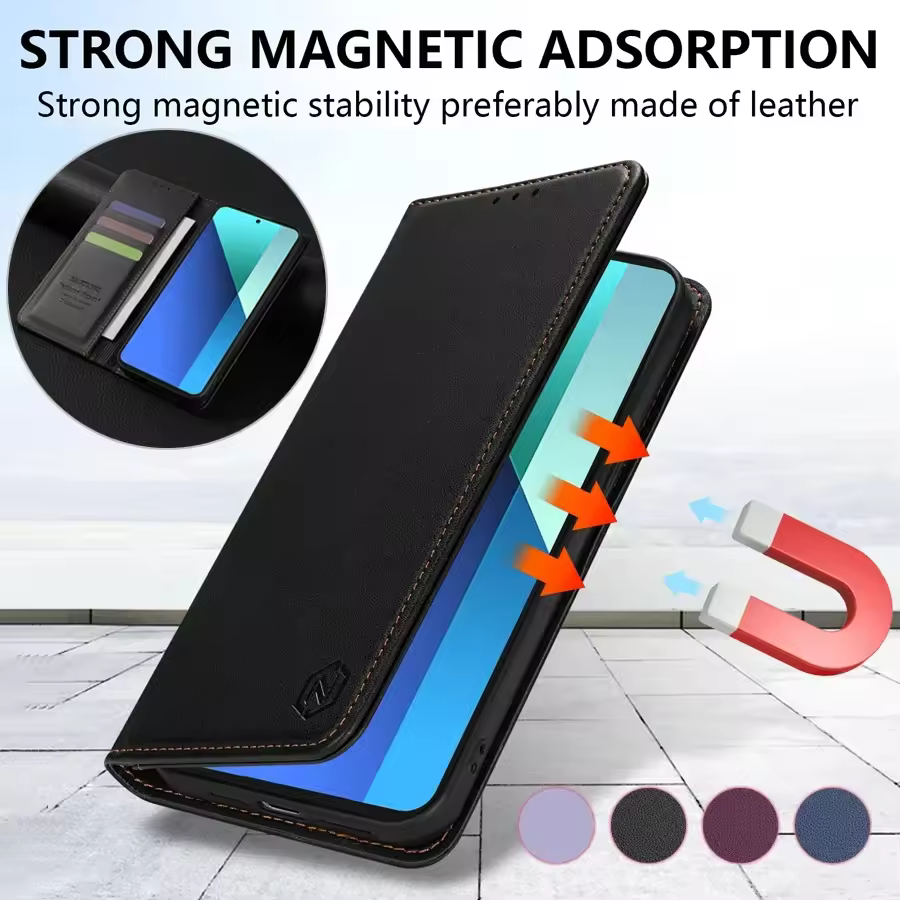 Wallet Skin friendly Magnetic Card Slot Flip Leather Case For Xiaomi 14T 13T 11T Poco X7 X6 C75 M6 Redmi 14C 13C 12C 10C 9 9A 9C
